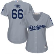 Wholesale Cheap Dodgers #66 Yasiel Puig Grey Alternate Road Women's Stitched MLB Jersey