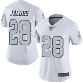 Wholesale Cheap Nike Raiders #28 Josh Jacobs White Women\'s Stitched NFL Limited Rush Jersey