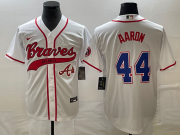 Wholesale Cheap Men's Atlanta Braves #44 Hank Aaron White Cool Base With Patch Stitched Baseball Jersey1