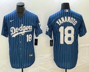 Cheap Men's Los Angeles Dodgers #18 Yoshinobu Yamamoto Number Blue Pinstripe Cool Base Stitched Baseball Jersey