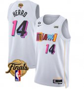 Wholesale Cheap Men's Miami Heat #14 Tyler Herro White 2023 Finals City Edition With NO.6 Patch Stitched Basketball Jersey