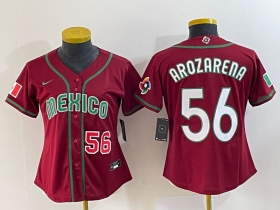 Wholesale Cheap Women\'s Mexico Baseball #56 Randy Arozarena Number 2023 Red World Classic Stitched Jersey 1