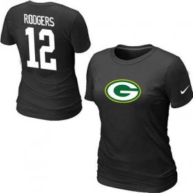 Wholesale Cheap Women\'s Nike Green Bay Packers #12 Aaron Rodgers Name & Number T-Shirt Black