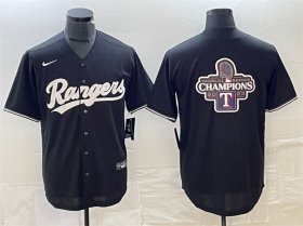 Cheap Men\'s Texas Rangers Black 2023 World Series Champions Big Logo Cool Base Stitched Baseball Jerseys