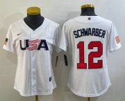 Cheap Women's USA Baseball #12 Kyle Schwarber 2023 White World Classic Stitched Jersey