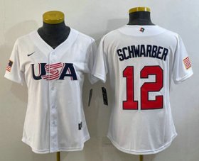 Cheap Women\'s USA Baseball #12 Kyle Schwarber 2023 White World Classic Stitched Jersey