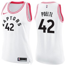 Wholesale Cheap Nike Toronto Raptors #42 Jakob Poeltl White Pink Women\'s NBA Swingman Fashion Jersey