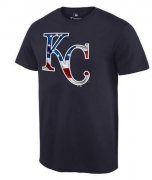 Wholesale Cheap Men's Kansas City Royals USA Flag Fashion T-Shirt Navy Blue