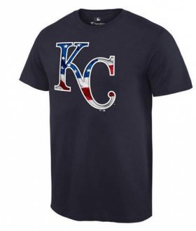 Wholesale Cheap Men\'s Kansas City Royals USA Flag Fashion T-Shirt Navy Blue