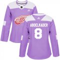 Wholesale Cheap Adidas Red Wings #8 Justin Abdelkader Purple Authentic Fights Cancer Women's Stitched NHL Jersey