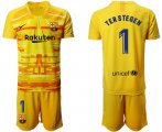 Wholesale Cheap Barcelona #1 Ter Stegen Yellow Goalkeeper Soccer Club Jersey