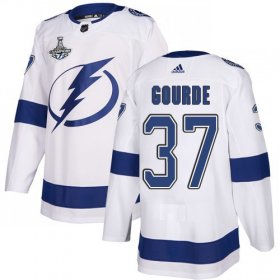 Cheap Adidas Lightning #37 Yanni Gourde White Road Authentic Youth 2020 Stanley Cup Champions Stitched NHL Jersey