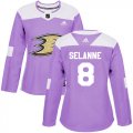 Wholesale Cheap Adidas Ducks #8 Teemu Selanne Purple Authentic Fights Cancer Women's Stitched NHL Jersey