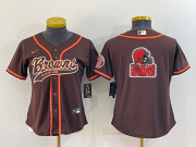 Wholesale Cheap Women's Cleveland Browns Brown Team Big Logo With Patch Cool Base Stitched Baseball Jersey