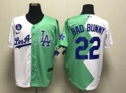 Wholesale Men's Los Angeles Dodgers #22 Bad Bunny White Green 2022 Celebrity Softball Game Cool Base Jersey