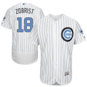 Wholesale Cheap Cubs #18 Ben Zobrist White(Blue Strip) Flexbase Authentic Collection Father\'s Day Stitched MLB Jersey