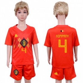 Wholesale Cheap Belgium #4 Kompany Red Home Kid Soccer Country Jersey