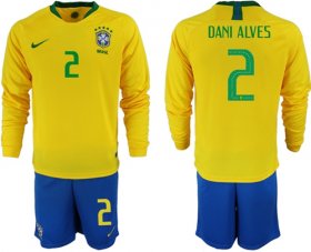 Wholesale Cheap Brazil #2 Dani Alves Home Long Sleeves Soccer Country Jersey