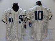Wholesale Cheap Men's Chicago White Sox #10 Yoan Moncada 2021 Cream Navy Field of Dreams Number Flex Base Stitched Jersey