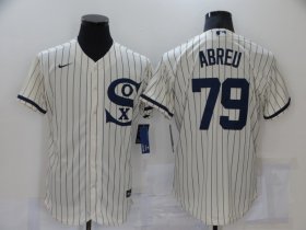 Wholesale Cheap Men\'s Chicago White Sox #79 Jose Abreu 2021 Cream Navy Field of Dreams Name Flex Base Stitched Jersey