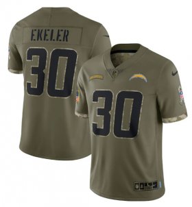 Wholesale Cheap Men\'s Los Angeles Chargers #30 Austin Ekeler 2022 Olive Salute To Service Limited Stitched Jersey