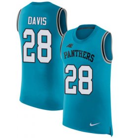 Wholesale Cheap Nike Panthers #28 Mike Davis Blue Alternate Men\'s Stitched NFL Limited Rush Tank Top Jersey