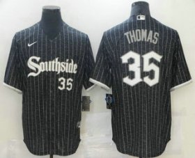 Wholesale Cheap Men\'s Chicago White Sox #35 Frank Thomas Black With Small Number 2021 City Connect Stitched MLB Cool Base Nike Jersey