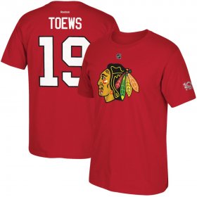 Wholesale Cheap Chicago Blackhawks #19 Jonathan Toews Reebok Centennial Patch Name & Number T-Shirt Red