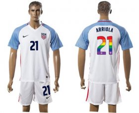 Wholesale Cheap USA #21 Arriola White Rainbow Soccer Country Jersey