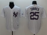 Wholesale Cheap Yankees #25 Gleyber Torres White Strip New Cool Base 2018 Stars & Stripes Stitched MLB Jersey