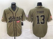 Cheap Men's San Francisco 49ers #13 Brock Purdy Olive Salute to Service With Patch Cool Base Stitched Baseball Jersey