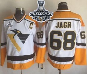 Wholesale Cheap Penguins #68 Jaromir Jagr White/Yellow CCM Throwback 2017 Stanley Cup Finals Champions Stitched NHL Jersey