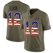 Wholesale Cheap Nike Colts #12 Andrew Luck Olive/USA Flag Men's Stitched NFL Limited 2017 Salute To Service Jersey