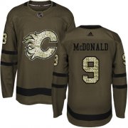 Wholesale Cheap Adidas Flames #9 Lanny McDonald Green Salute to Service Stitched NHL Jersey