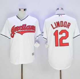 Wholesale Cheap Indians #12 Francisco Lindor White New Cool Base Stitched MLB Jersey
