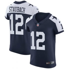 Wholesale Cheap Nike Cowboys #12 Roger Staubach Navy Blue Thanksgiving Men\'s Stitched NFL Vapor Untouchable Throwback Elite Jersey