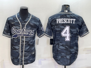 Wholesale Cheap Men's Dallas Cowboys #4 Dak Prescott Grey Camo With Patch Cool Base Stitched Baseball Jersey