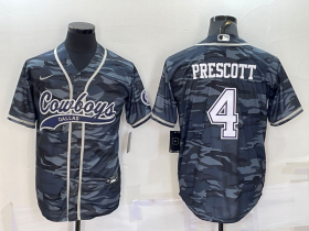 Wholesale Cheap Men\'s Dallas Cowboys #4 Dak Prescott Grey Camo With Patch Cool Base Stitched Baseball Jersey