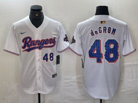 Cheap Men\'s Texas Rangers #48 Jacob deGrom Number White 2024 Gold Collection Limited Cool Base Jersey