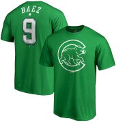 Wholesale Cheap Chicago Cubs #9 Javier Baez Majestic St. Patrick's Day Stack Player Name & Number T-Shirt Kelly Green
