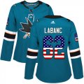 Wholesale Cheap Adidas Sharks #62 Kevin Labanc Teal Home Authentic USA Flag Women's Stitched NHL Jersey