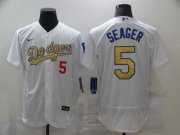 Wholesale Cheap Men's Los Angeles Dodgers #5 Corey Seager 2020 White Gold Sttiched Nike MLB Jersey
