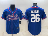 Wholesale Cheap Men's New York Giants #26 Saquon Barkley Blue With Patch Cool Base Stitched Baseball Jersey