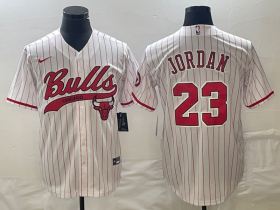 Wholesale Cheap Men\'s Chicago Bulls #23 Michael Jordan White Pinstripe Cool Base Stitched Baseball Jersey