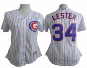 Wholesale Cheap Cubs #34 Jon Lester White(Blue Strip) Women's Fashion Stitched MLB Jersey