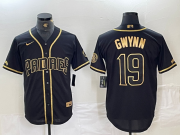Cheap Men's San Diego Padres #19 Tony Gwynn Black Gold Cool Base Jersey