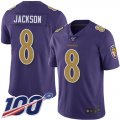 Wholesale Cheap Nike Ravens #8 Lamar Jackson Purple Men's Stitched NFL Limited Rush 100th Season Jersey
