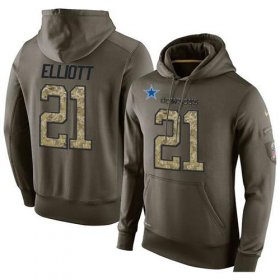 Wholesale Cheap NFL Men\'s Nike Dallas Cowboys #21 Ezekiel Elliott Stitched Green Olive Salute To Service KO Performance Hoodie