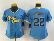 Wholesale Cheap Women's Milwaukee Brewers #22 Christian Yelich Blue 2022 City Connect Cool Base Stitched Jersey