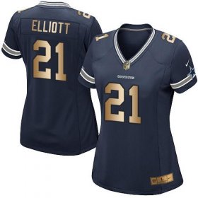 Wholesale Cheap Nike Cowboys #21 Ezekiel Elliott Navy Blue Team Color Women\'s Stitched NFL Elite Gold Jersey